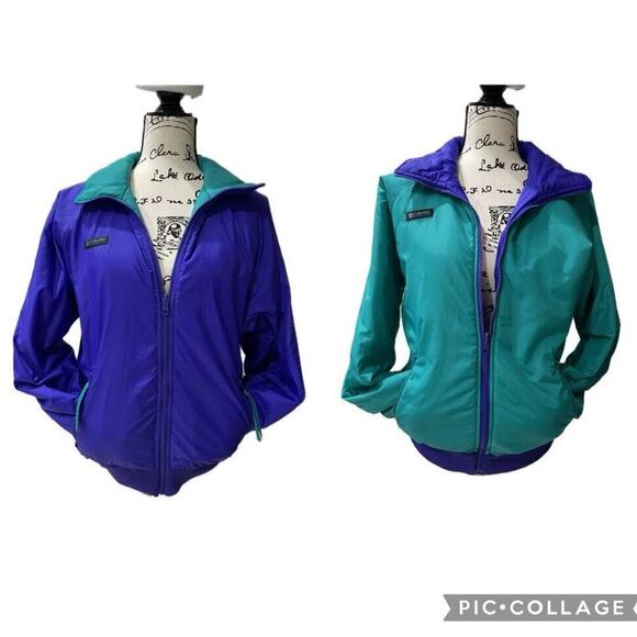 COLUMBIA BOMBER JACKET REVERSIBLE DISCO SZ S MEN PURPLE/TEAL Sz S RETRO NORMCORE - Picture 2 of 16